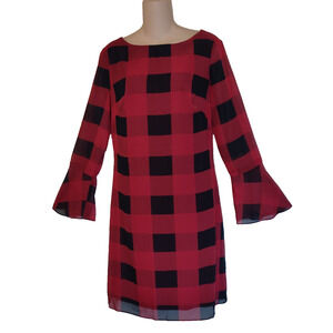 Ralph Lauren CHAPS Dress Red & Black LUMBERJACK Chiffon Checkered Career Sz 8